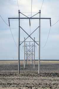 Power lines on wooden poles