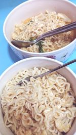 Close-up of noodles served in bowl