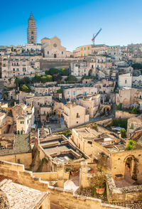 High angle view of buildings in city