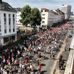 High angle view of crowd on city street