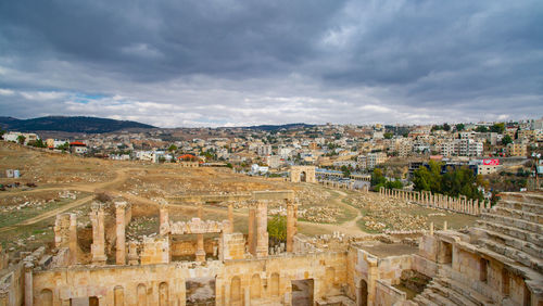High angle view of townscape against sky