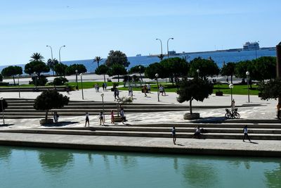 High angle view of swimming pool against sky