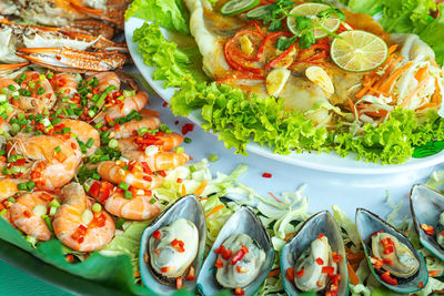 Close-up of fruits served in plate