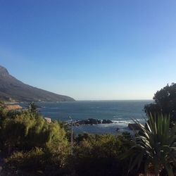 Scenic view of sea against blue sky