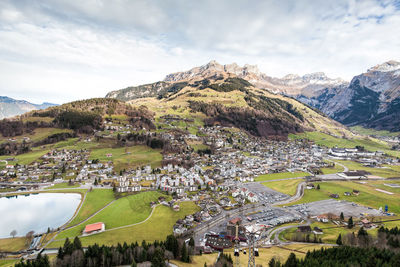 Aerial view of mountains against sky