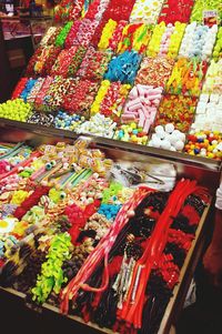 High angle view of multi colored for sale in store