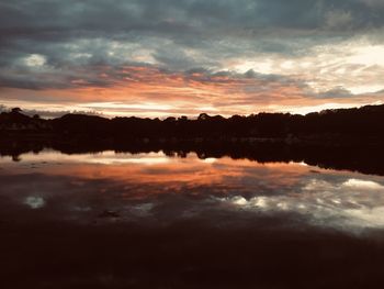 Scenic view of lake against sky during sunset