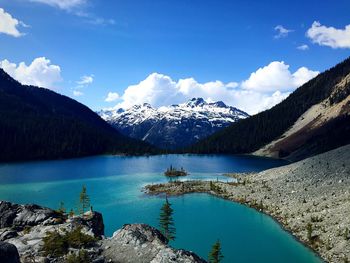 Upper joffre lake by mountains