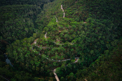 Aerial view of winding road on mountain