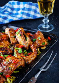 Close-up of meat on barbecue grill