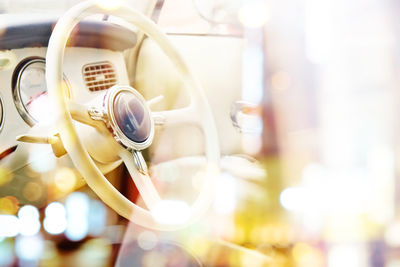 Close-up of car steering wheel