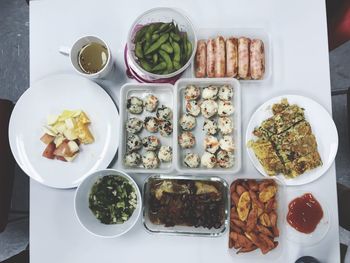 High angle view of food on table