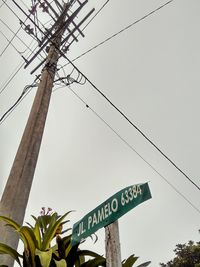 Low angle view of electricity pylon against sky