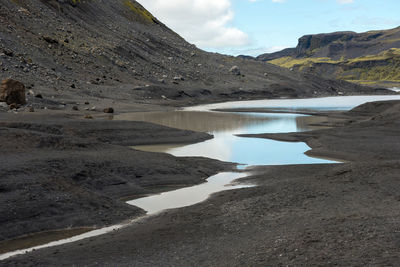 Solheimajokull glacier melting as a result of climate change and global warming, iceland