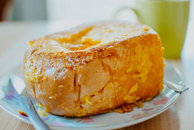 Close-up of bread slice in plate