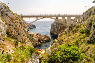 Beautiful scenic seascape at ciolo bridge, near santa maria di leuca, salento, apulia, italy