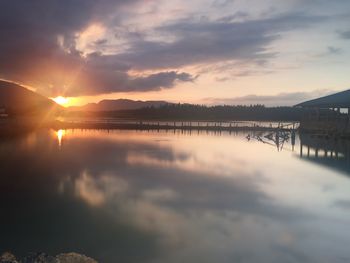 Scenic view of lake against sky during sunset