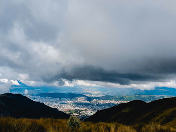 Panoramic view of landscape and mountains against sky