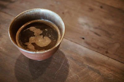 High angle view of coffee on table