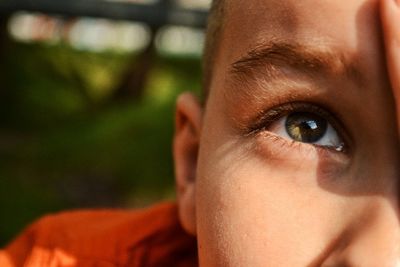 Close-up portrait of boy sitting outdoors