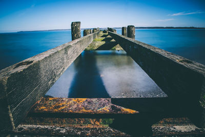 Scenic view of sea against blue sky