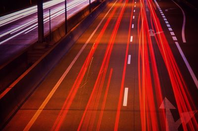 Illuminated light trails at night