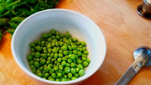 High angle view of vegetables in bowl on table