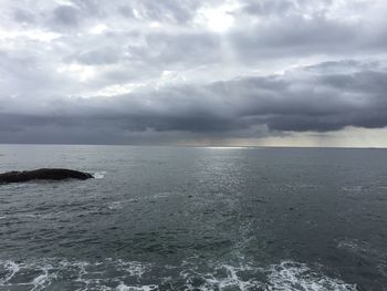 Scenic view of sea against storm clouds