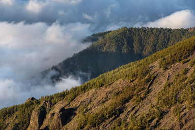 Scenic view of mountains against cloudy sky