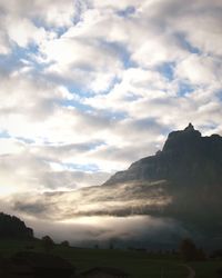 Scenic view of mountains against cloudy sky