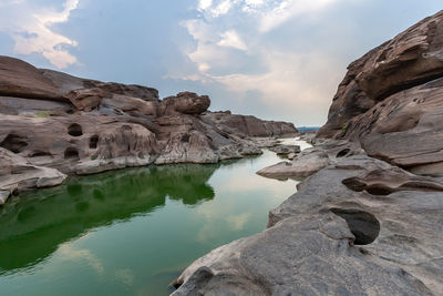 Scenic view of rock formations against sky