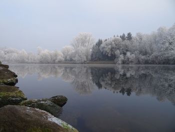 Reflection of trees in lake against sky