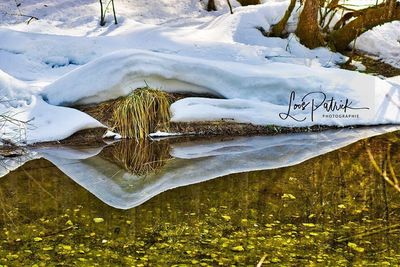 High angle view of icicles on snow covered land