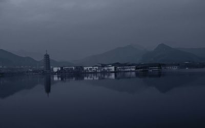 Scenic view of lake and mountains