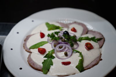 Close-up of meal served in plate