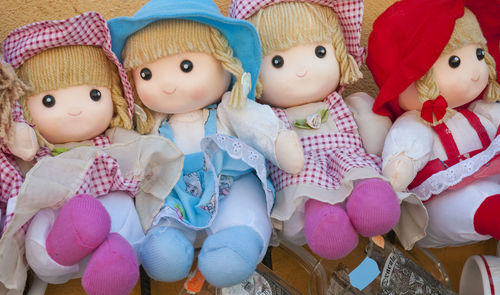 Handmade wooden and canvas dolls of all colors in sighisoara romania