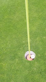 High angle view of golf ball on field