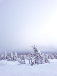 Frozen landscape against clear sky during winter