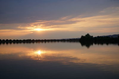 Scenic view of lake against sky during sunset