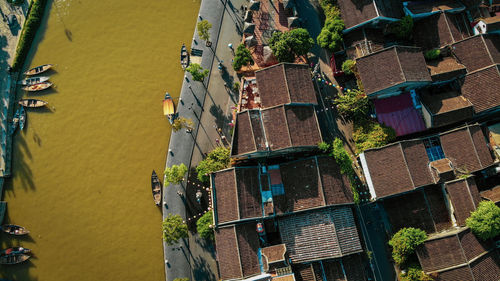 High angle view of buildings in city