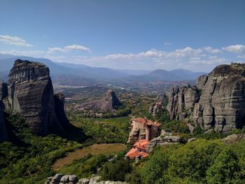 Scenic view of mountains against sky in meteora, greece