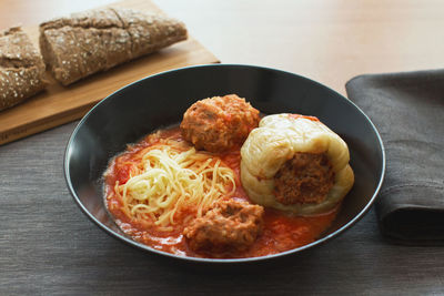 Close-up of food in plate on table