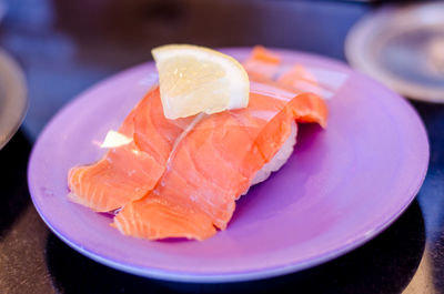 Close-up of seafood in plate on table