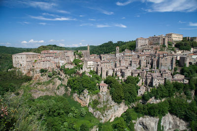 Cityscape of little city of sorano in tuscany italy