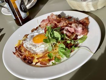 High angle view of breakfast served in plate