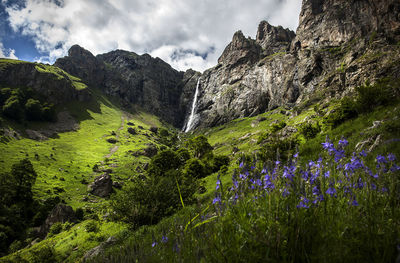 Scenic view of green landscape against sky