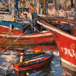 Graffiti on old boat moored in sea