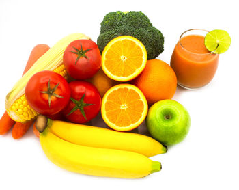 Various fruits on white background