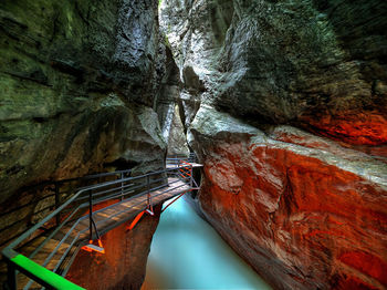 Low angle view of rock formations in cave