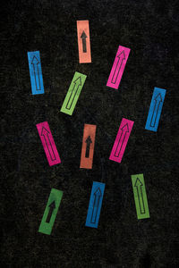 High angle view of text written on black background